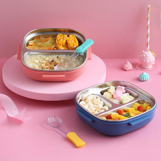 2 COMPARTIMENTS LUNCH BOX ROSE ET 3 COMPARTIMENTS LUNCH BOX BLEU AVEC FOURCHETTE