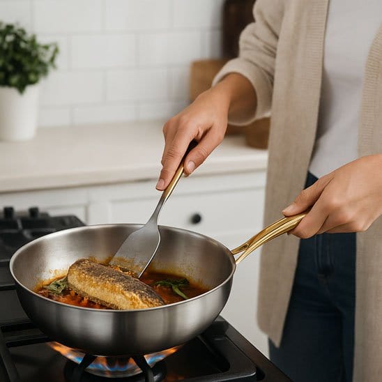 poele inox feux gaz poisson