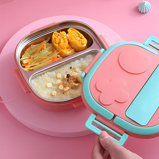 LUNCH BOX ROSE AVEC SES 3 COMPARTIMENTS ET SON COUVERCLE
