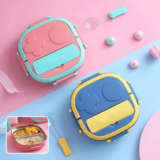 LUNCH BOX ROSE ET BLEU AVEC LES 2 COMPARTIMENTS DE LA LUNCH BOX ROSE