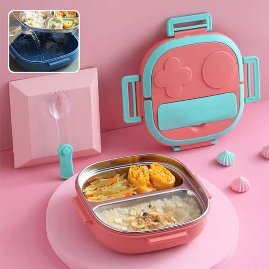 LUNCH BOX ROSE AVEC 2 COMPARTIMENTS ET REMPLISSAGE LUNCH BOX BLEU