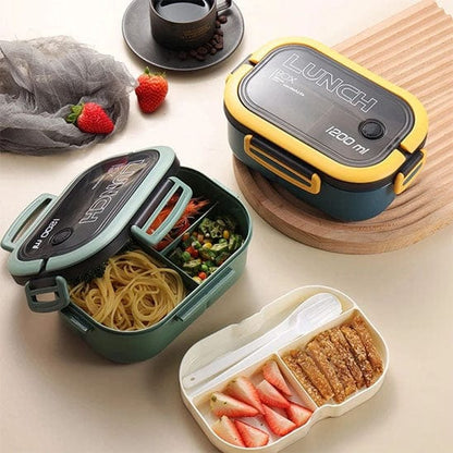LUNCH BOX VERT ET JAUNE AVEC LES 2 COMPARTIMENTS