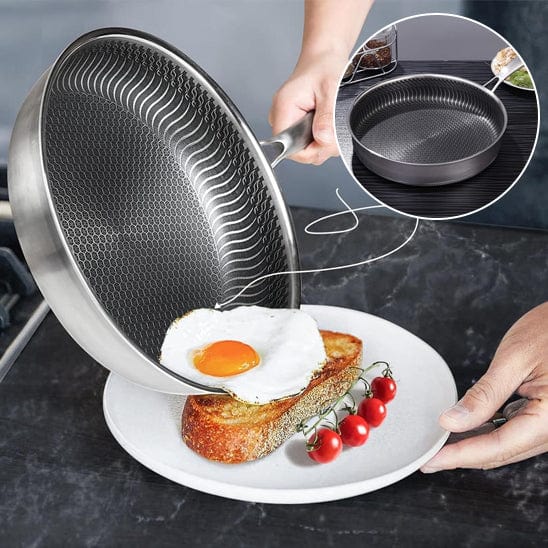 POELE INOX OEUFS  ASSIETTE PAIN