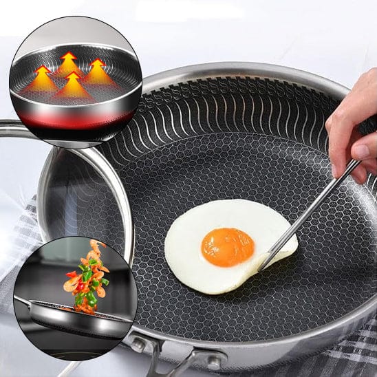 POELE INOX CUISSON HOMOGENE OEUF LEGUMES